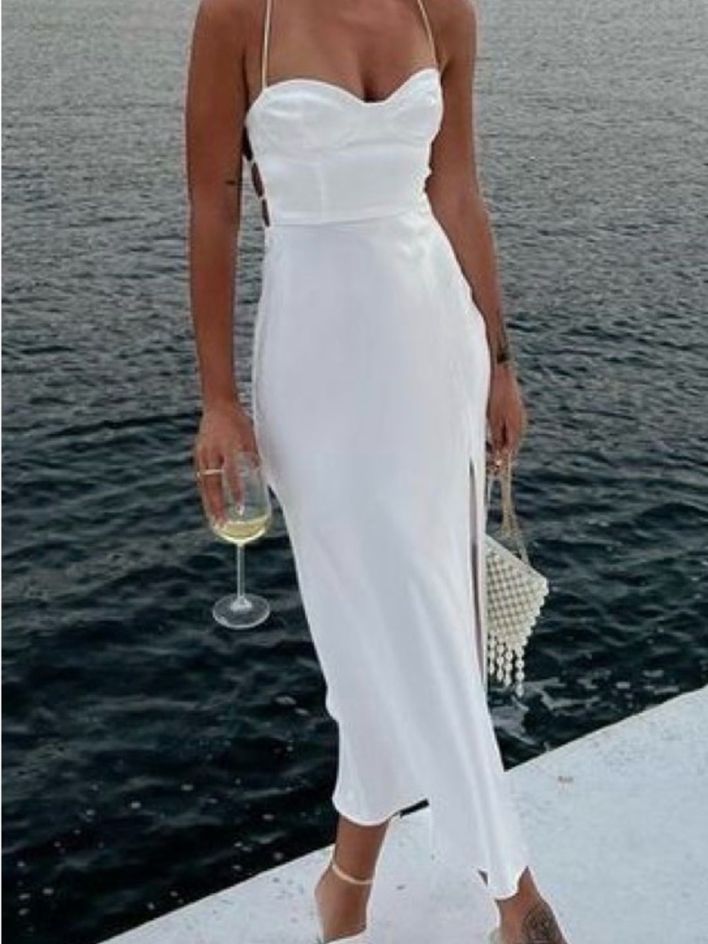 White Satin Open Back Bride Event Dress